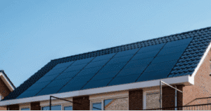 Solar panel array installed on a home roof for renewable energy.