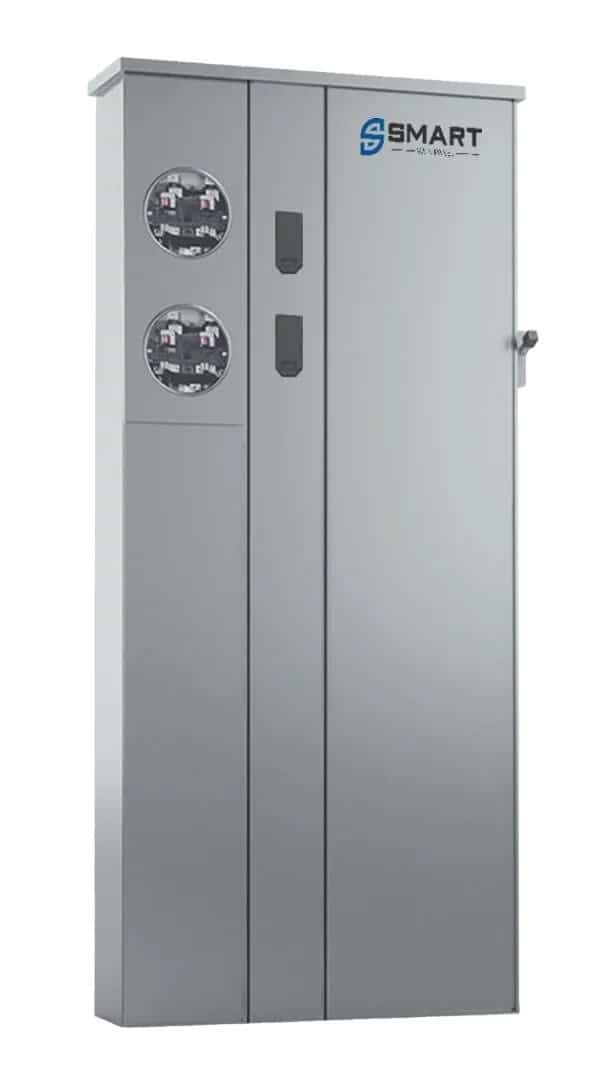 Solar energy storage cabinet with digital meters for efficient power management.